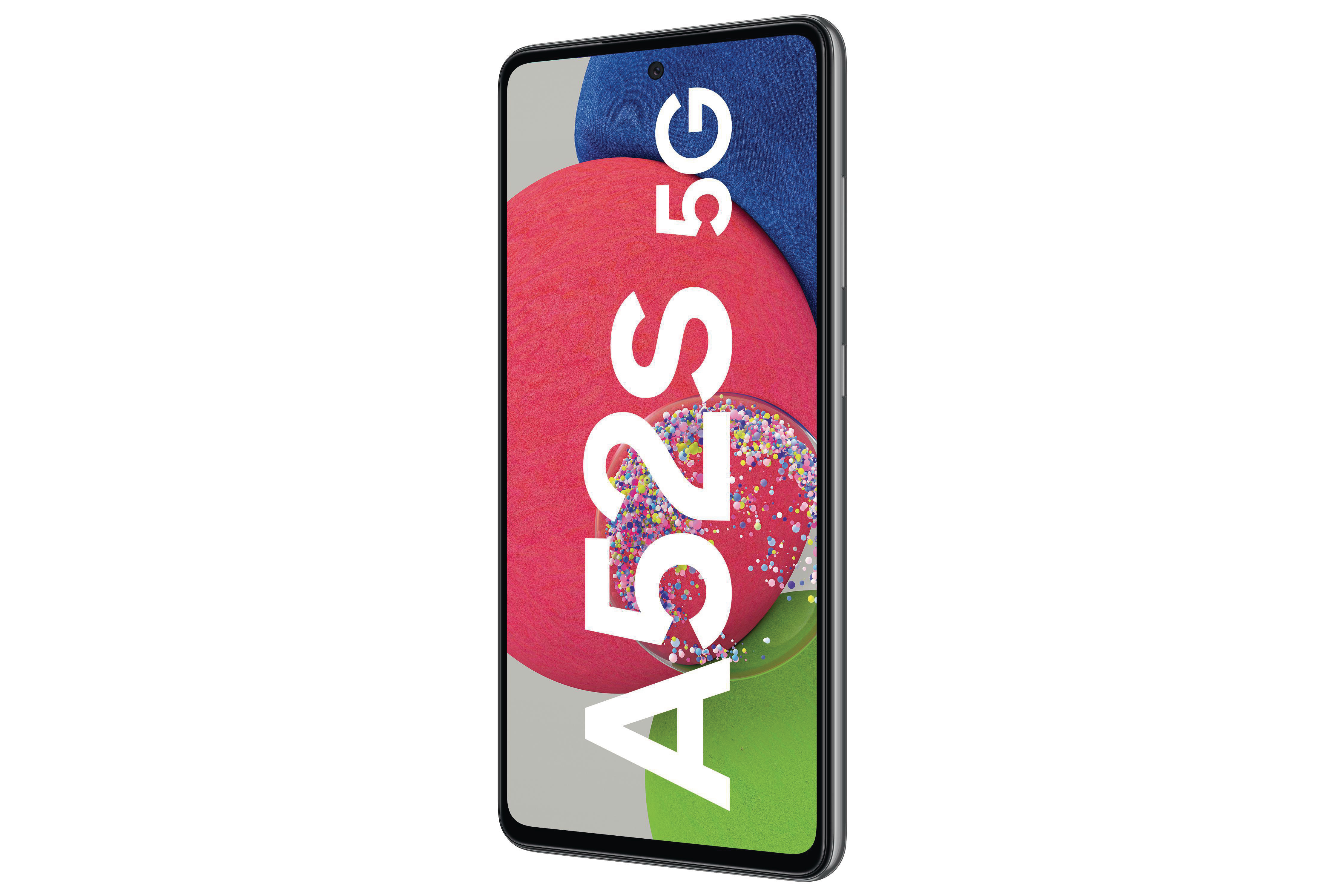 Smartphone mit farbenfrohem Display, Text A52S 5G.