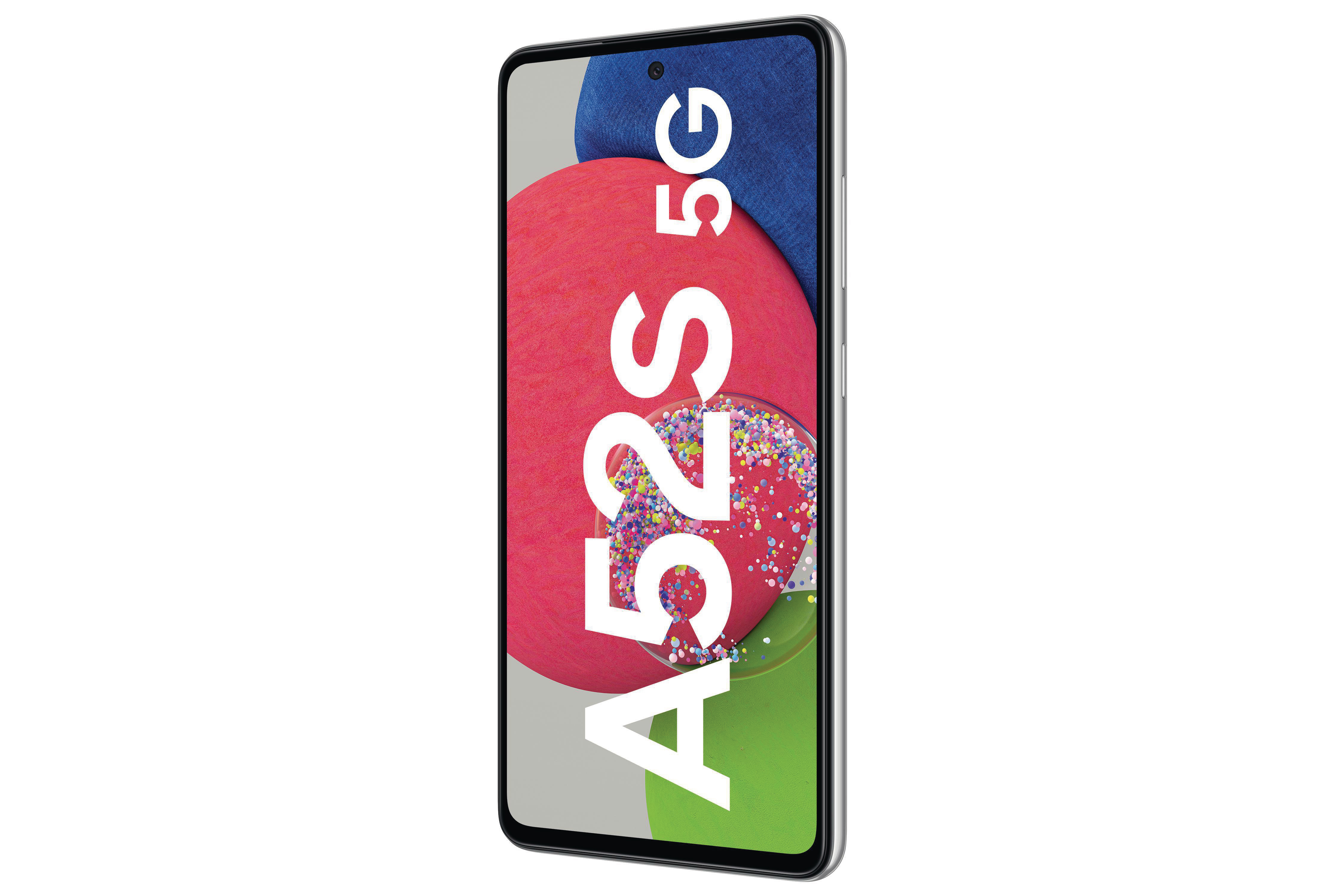 A22S 5G Telefon, zeigt den Bildschirm mit einem bunten, abstrakten Design.