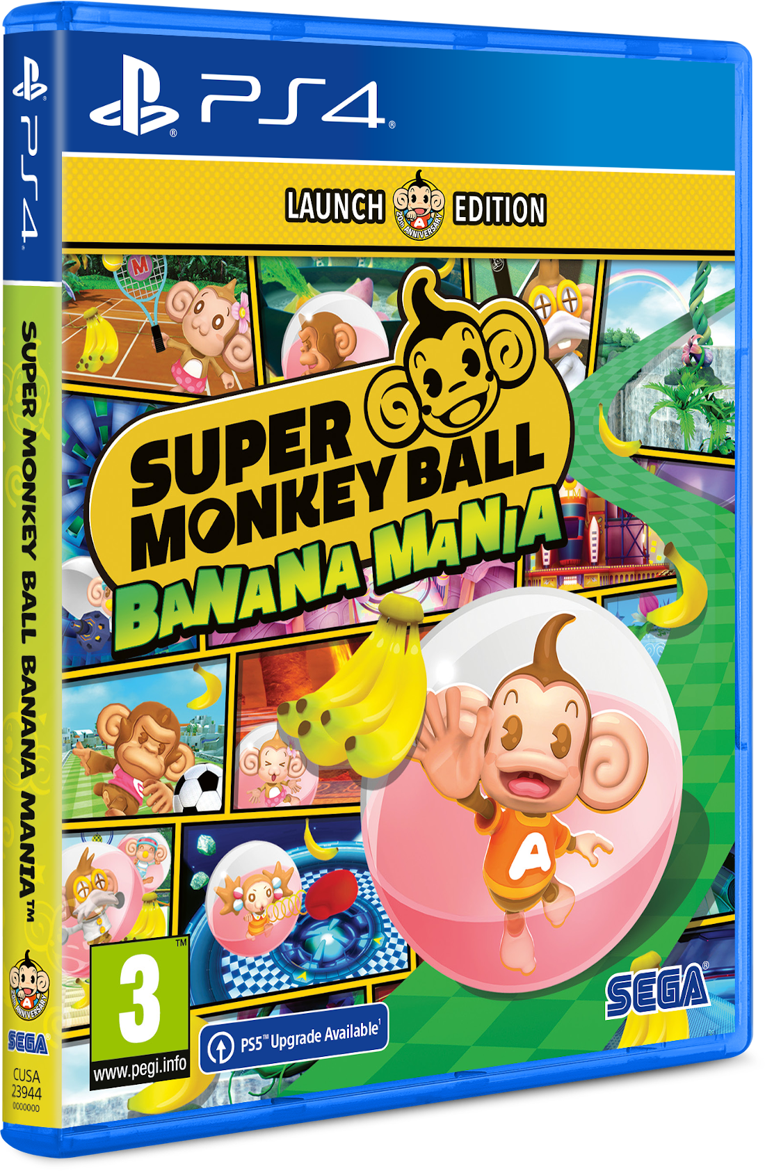 Super Monkey Ball Banana Mania PS4 játékház, majom- és banán grafikával.