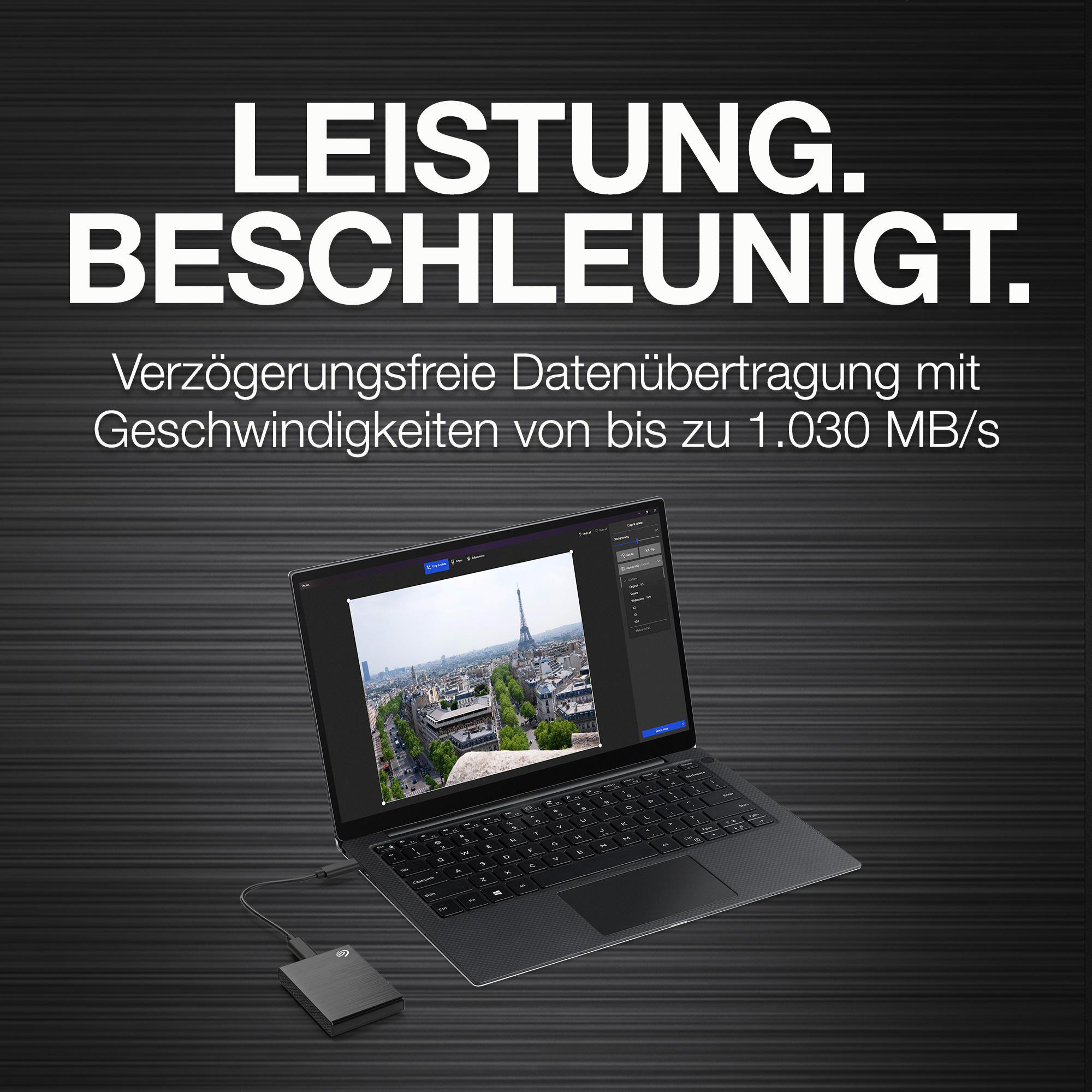 SEAGATE STKG500400 ONE TOUCH SSD, bis zu 1.030 MB/s, Festplatte, 500 GB SSD, 2,5 Zoll, extern, Black