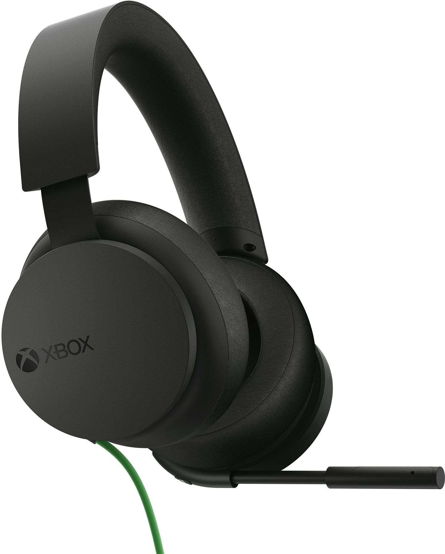 Schwarzes Xbox Gaming-Headset mit grünem Kabel und Mikrofon.