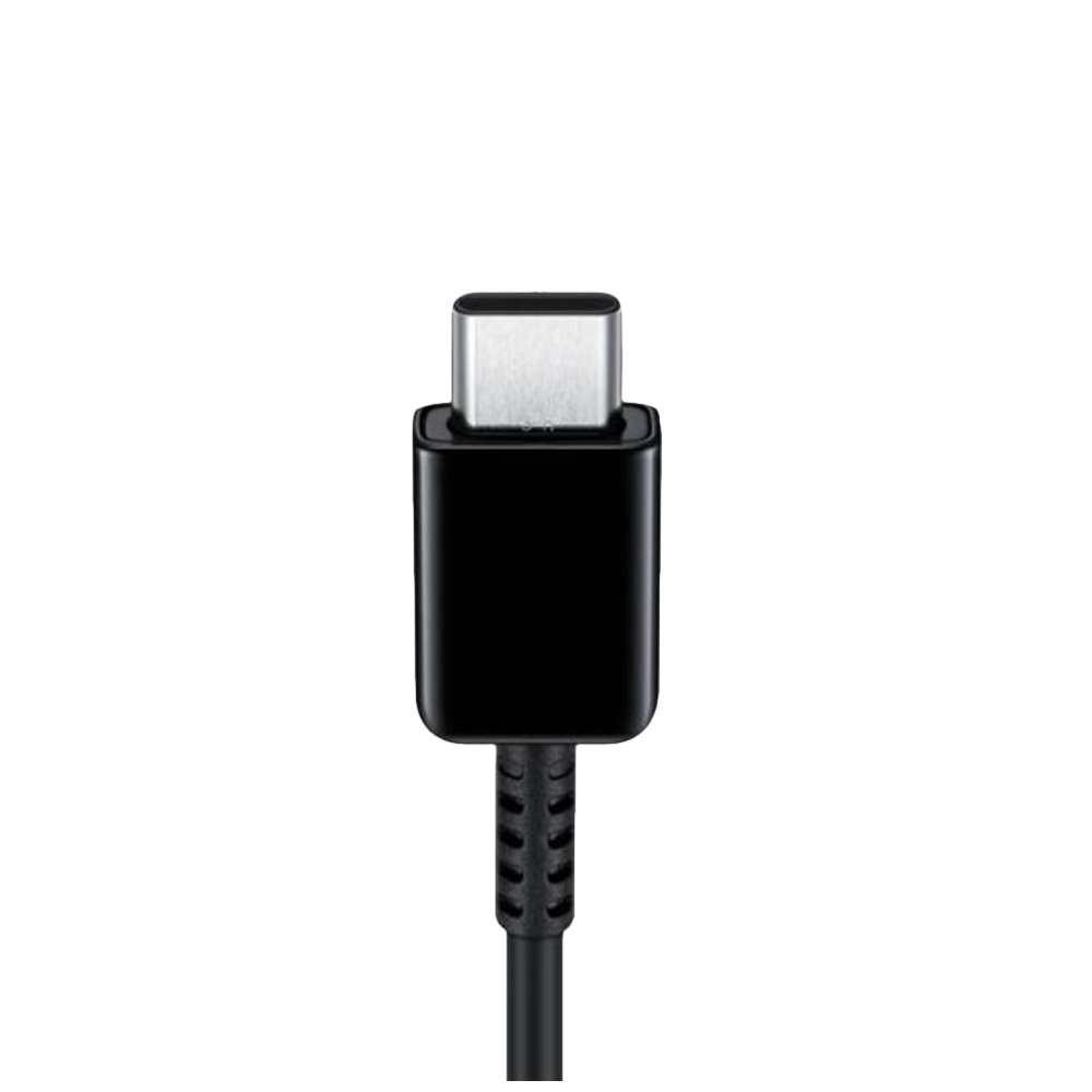 Fekete USB-C csatlakozó fekete kábellel, fehér kör alakú háttérrel.
