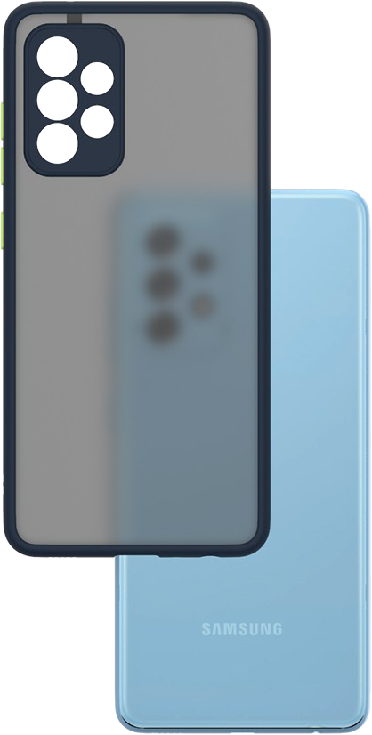 Két tónusú telefon védőtokkal, világos és sötétkék színben.