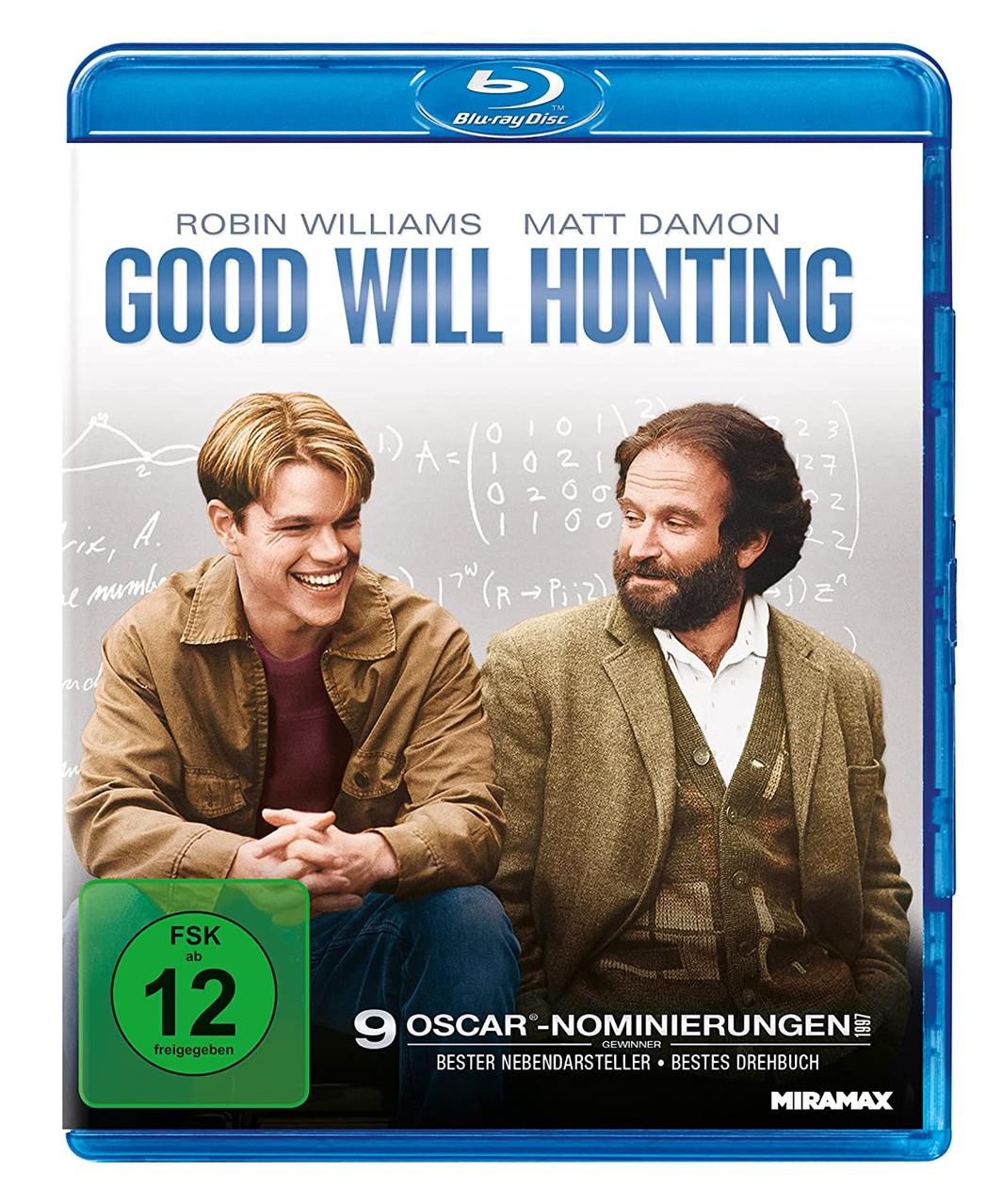 Filmcover von 'Good Will Hunting' mit Matt Damon und Robin Williams. Blaue Blu-ray-Hülle.