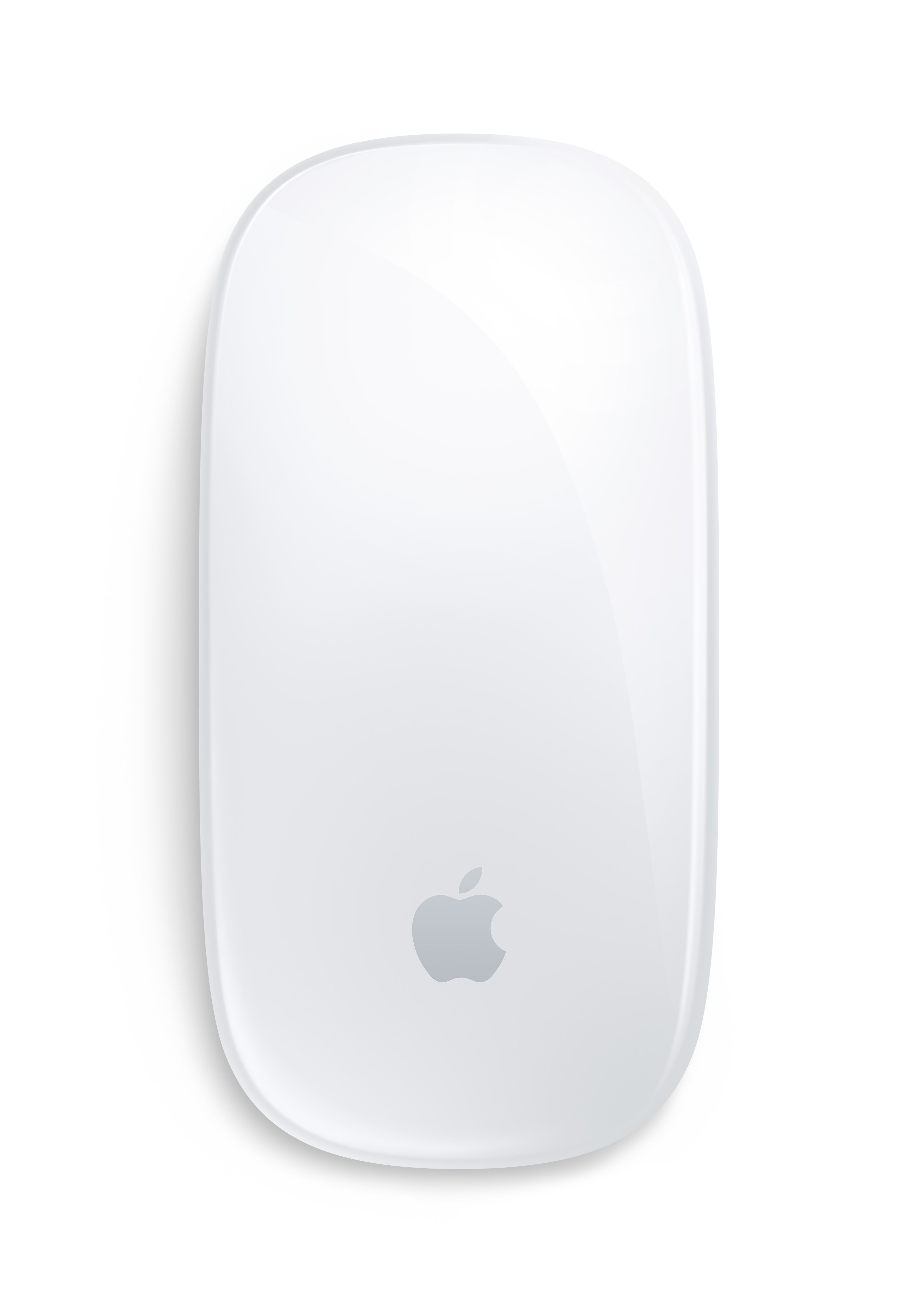 Ratón Magic Mouse blanco de Apple sobre fondo blanco, logo Apple.