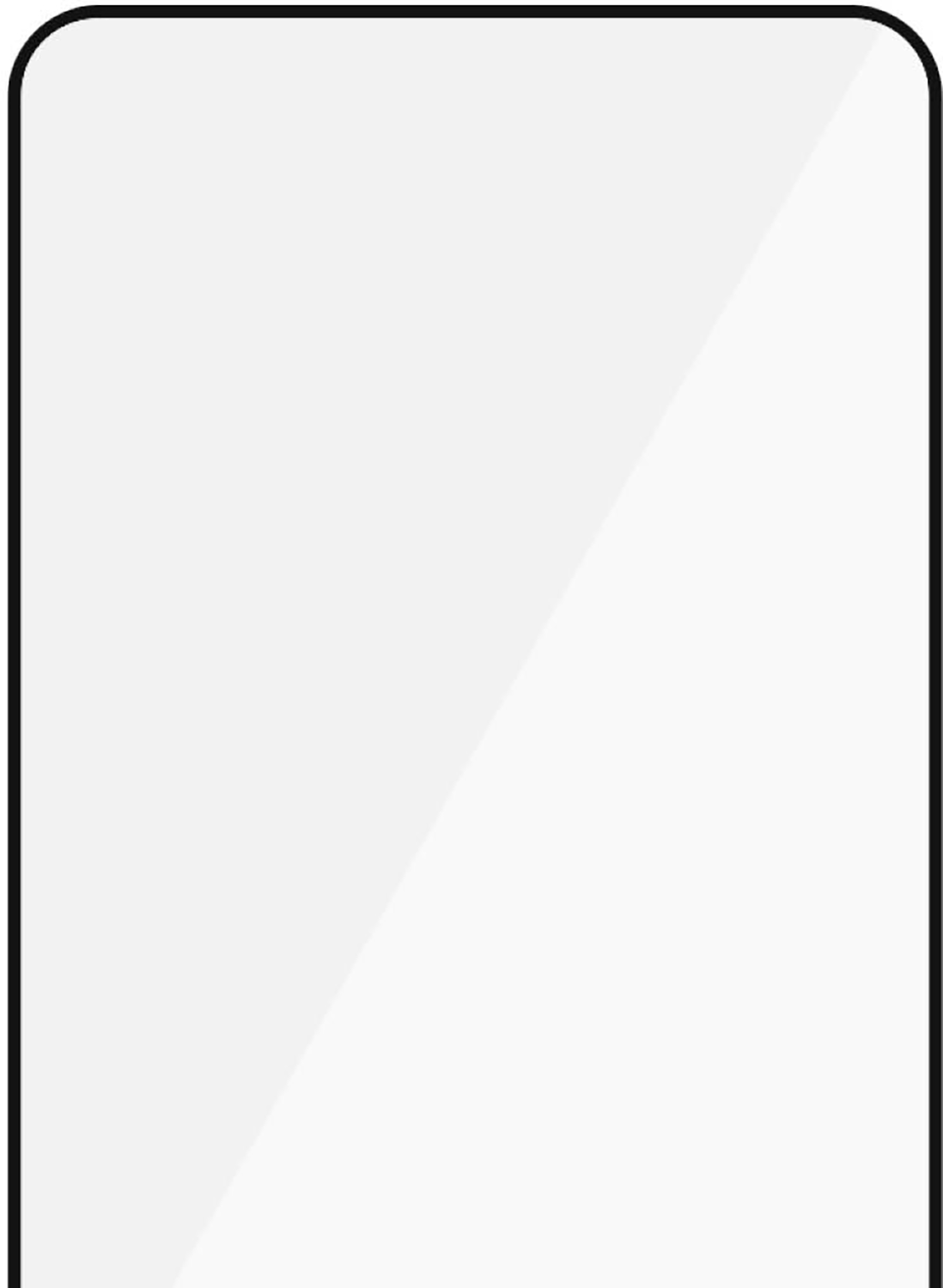Een heldere rechthoekige schermbeschermer voor een telefoon. Het is gecentreerd op een witte achtergrond.