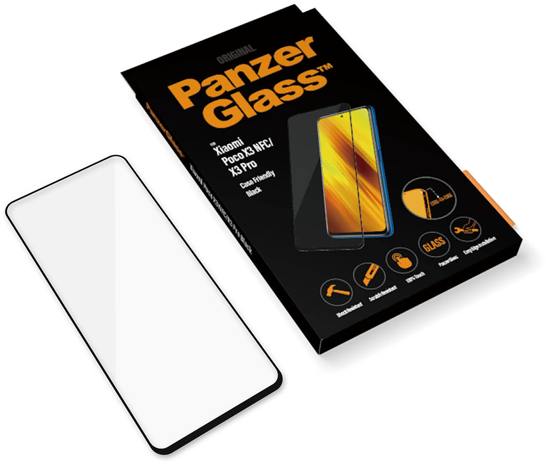 PanzerGlass schermbeschermer doos en een schermbeschermer ernaast.