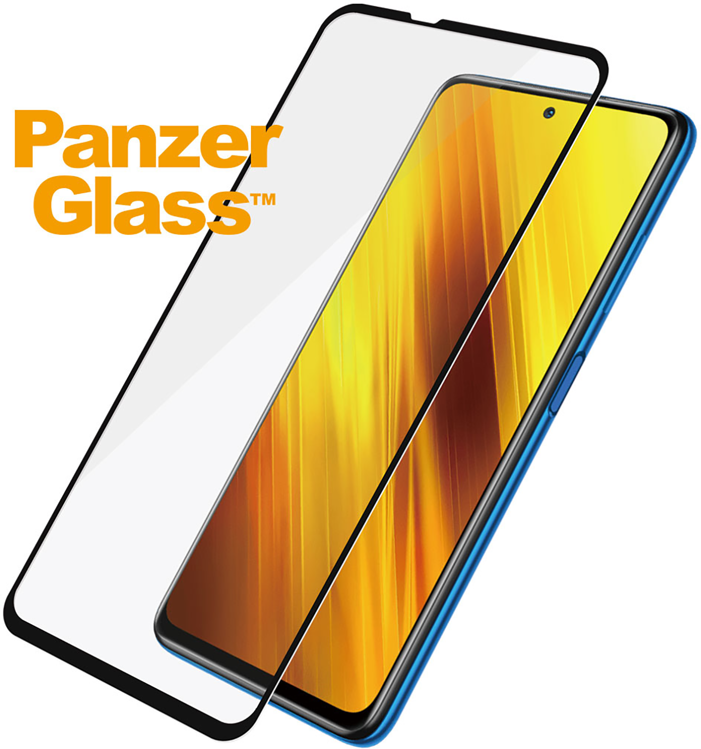 Een telefoonscherm met een glazen afdekking en de woorden Panzer Glass.