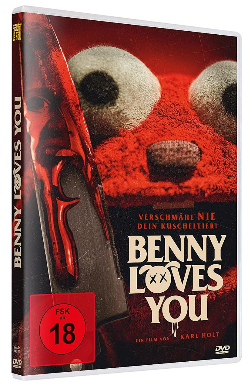 DVD-Cover eines Horrorfilms mit Teddybär und Messer.