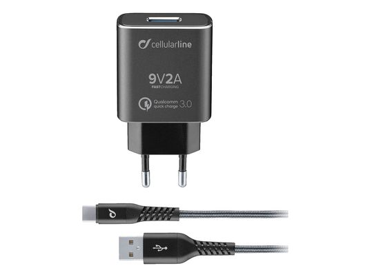 CELLULAR LINE Kit caricabatterie USB 18W - Caricabatterie (Nero)