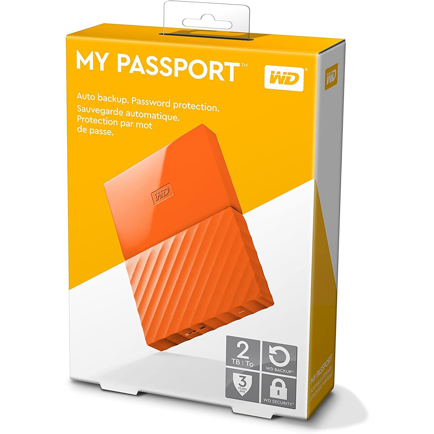 Disco duro externo 2 TB - WD My Passport, Portátil, HDD, USB 3.0, Para Windows y Mac, 2.5", Naranja