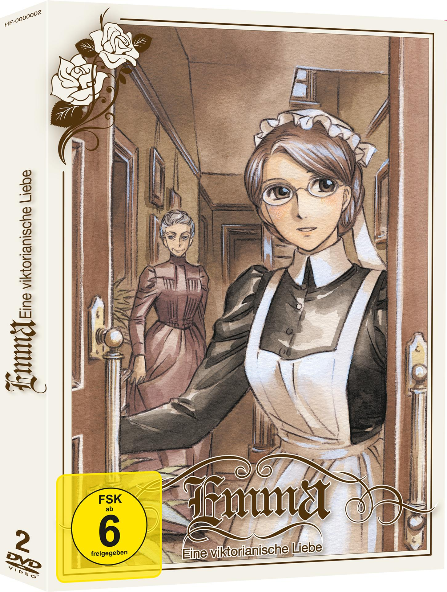 DVD-Hülle von Emma: Eine viktorianische Liebe, mit einer Anime-Illustration.
