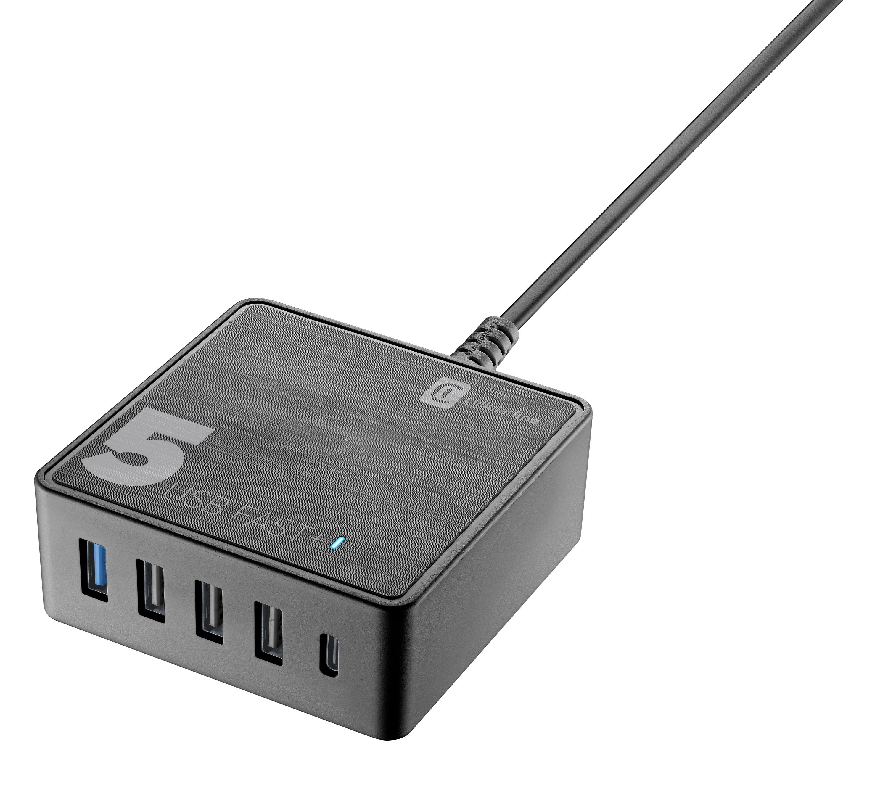 CELLULARLINE 60W Multipower 5 Port Qualcomm USB-A Port Seyahat Şarjı Siyah