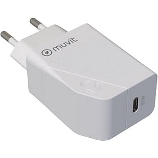 Cargador - muvit MCACC0014, USB-C, 30W, Carga rápida, Blanco