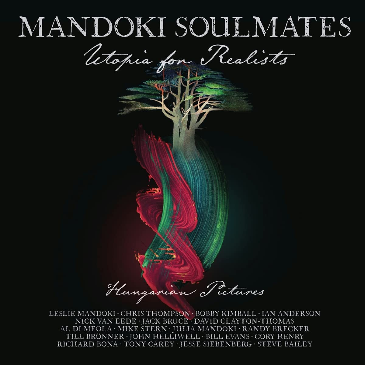 A Mandoki Soulmates album borítója, egy fára emlékeztető figurával, piros/zöld csíkokkal.