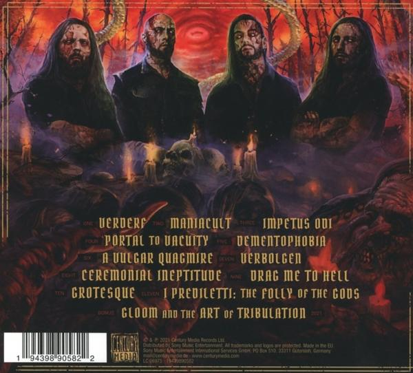 Album borító négy férfival, koponyával, gyertyákkal és a zenekar nevével. Szöveg a dalok listájával. Sötét, tüzes háttér.