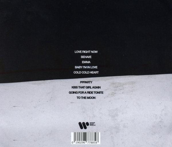 Rückseite einer CD-Hülle. Weißer Hintergrund mit Songtiteln und einem Logo.