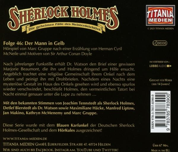 Buchcover für Sherlock Holmes. Text auf Deutsch. Enthält ein Bild von Sherlock Holmes.
