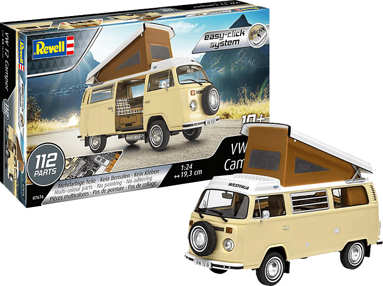 Set Modellbauspielzeugauto, REVELL Camper easy-click-system VW T2 Mehrfarbig Model