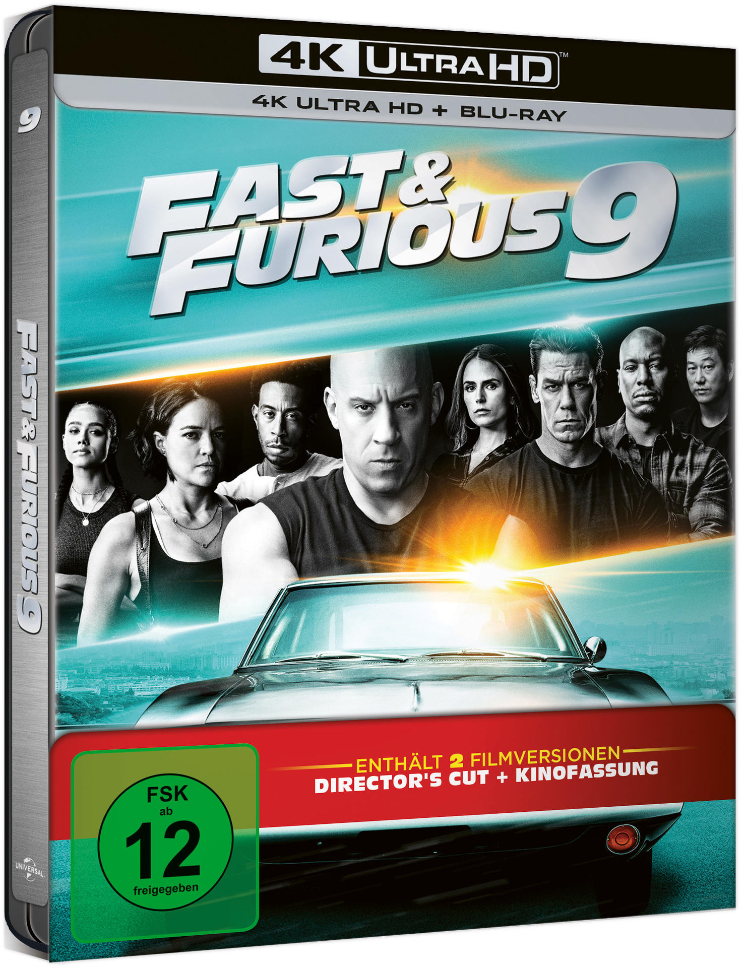 Fast & Furious 9 Blu-ray-Cover mit Film-Cast und Titel.