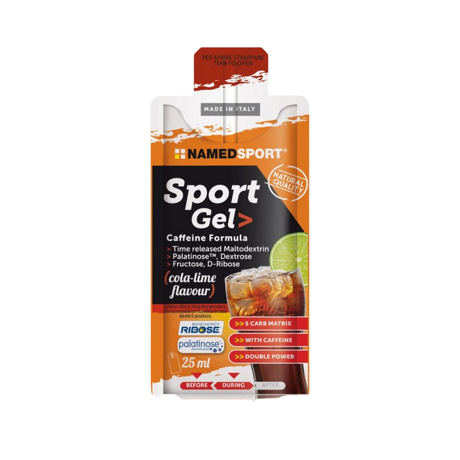 Gel energético - NamedSport Cola Lime, 25 ml, Sabor cola y lima, Apto para veganos