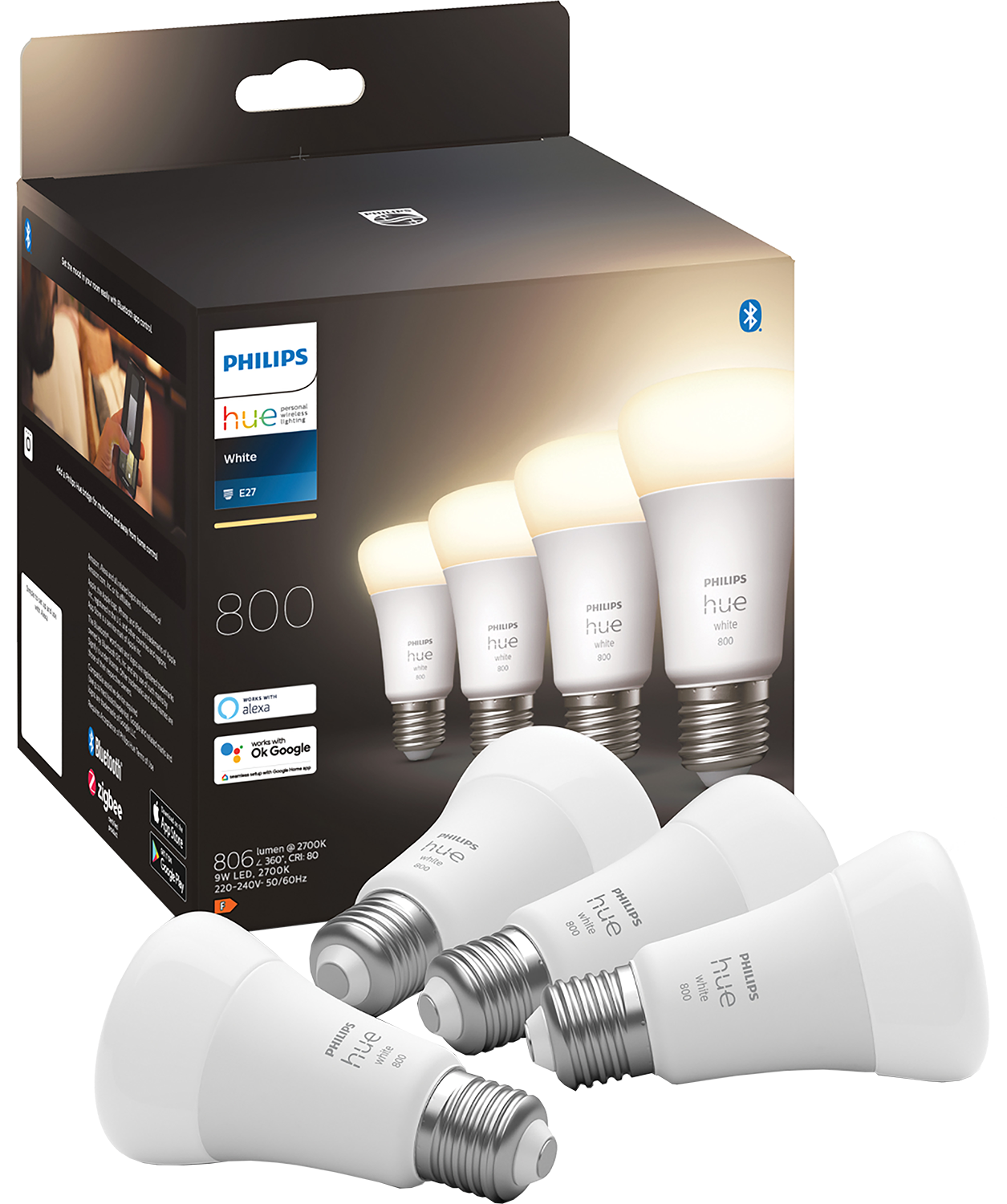 PHILIPS HUE Standaardlamp E27 800lm W 4-pack