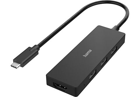 Hub USB/Concentrador – Hama 00200113, 4 puertos, 3x USB-A, 1x HDMI, 480 Mbps, 4K UHD, 0.15 m, Negro