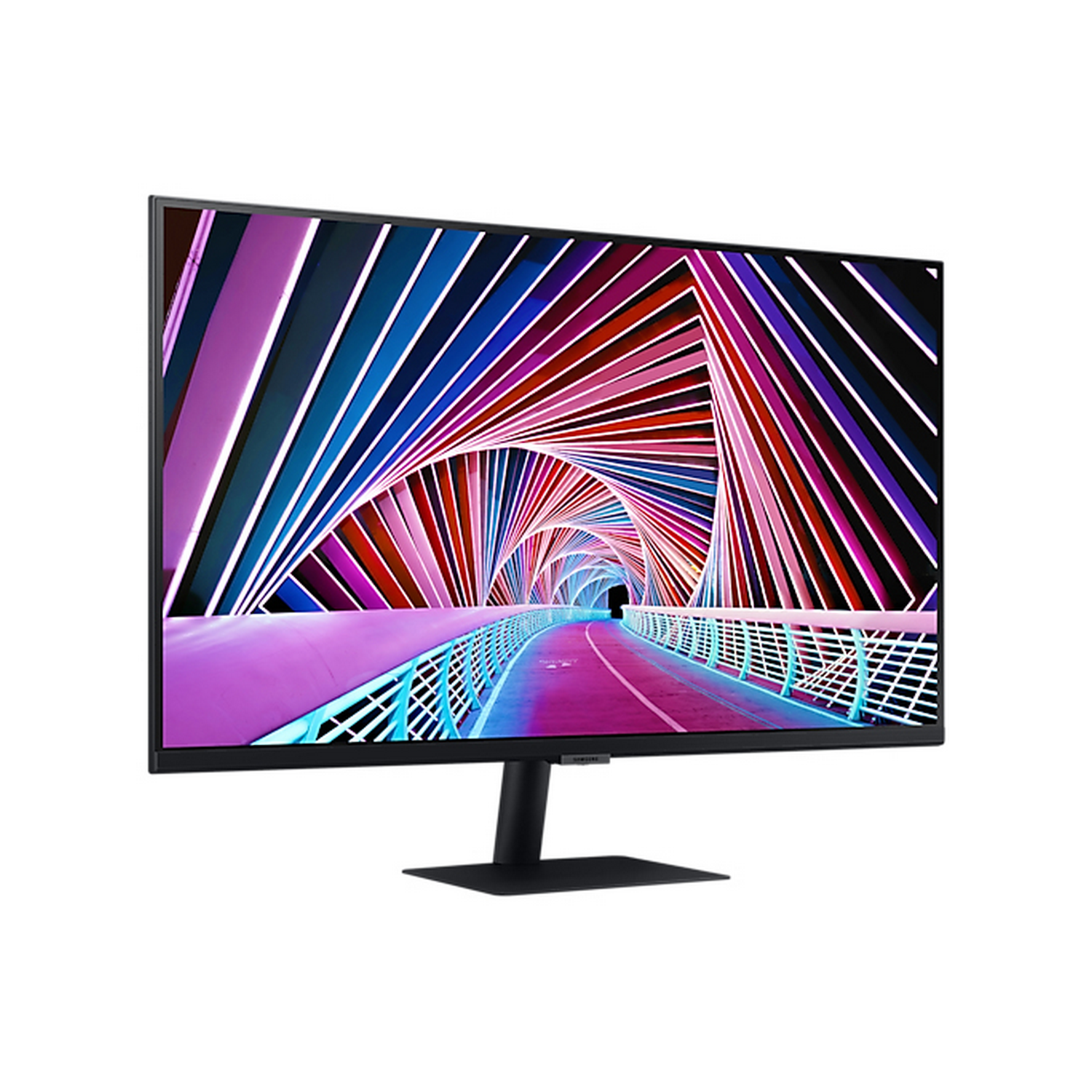 Un monitor de computadora mostrando líneas coloridas sobre fondo blanco.