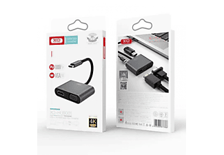 XO 4in1 Type-C - HDMI/VGA/USB3.0 adapter, ezüst (XOP-HUB001-TYPEC-SV)