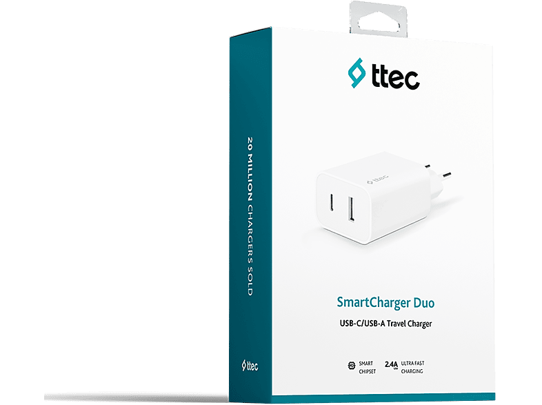 TTEC 2SCS25B Smart Charger Duo USB-C+USB-A 2.4A Seyahat Şarj Cihazı Beyaz_2