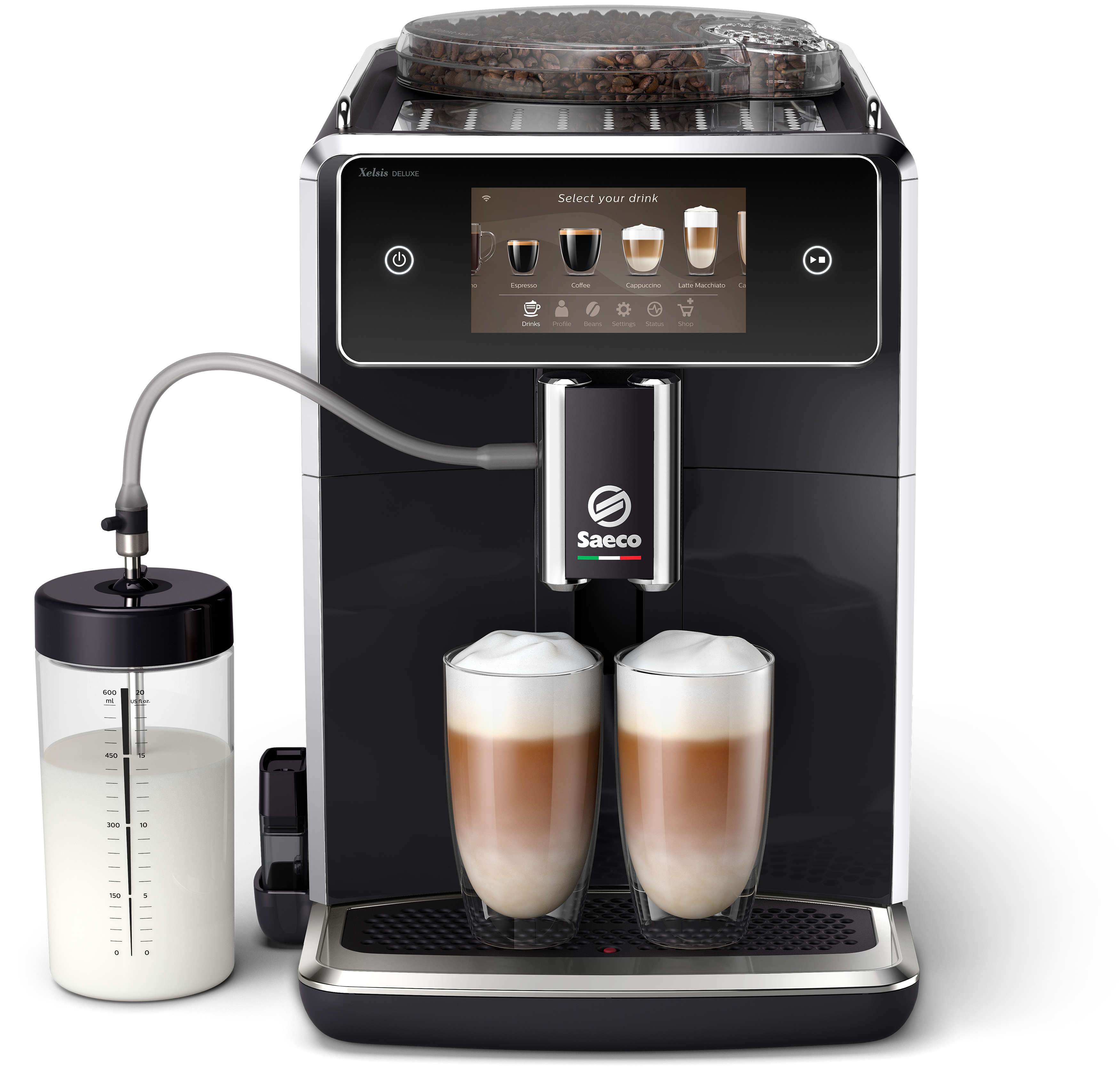 SAECO SM8780/00 Xelsis Deluxe Kaffeevollautomat (Klavierlack-Schwarz, Keramik, 15 bar, externer Milchbehälter)