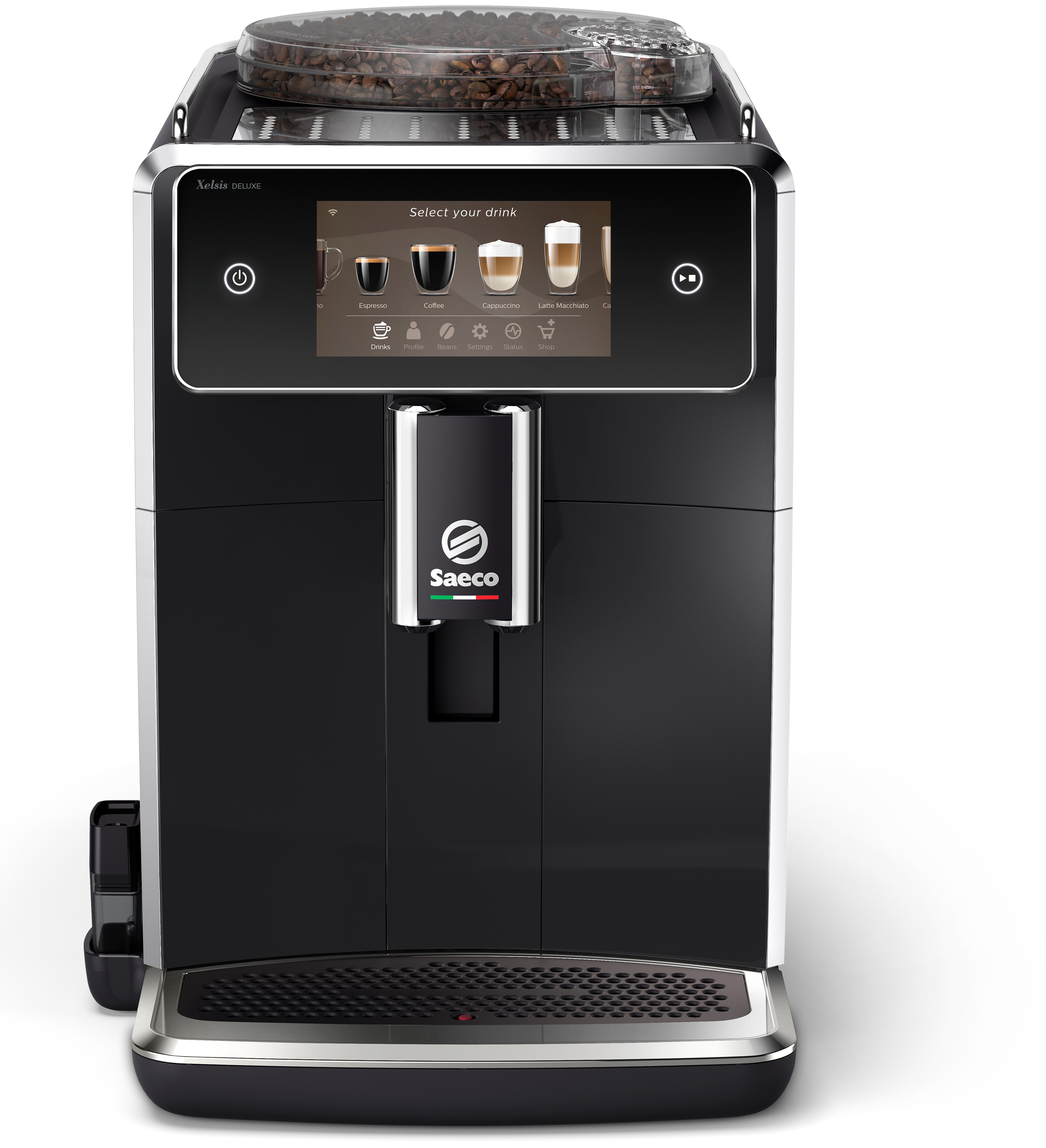SAECO SM8780/00 Xelsis Deluxe Kaffeevollautomat (Klavierlack-Schwarz, Keramik, 15 bar, externer Milchbehälter)