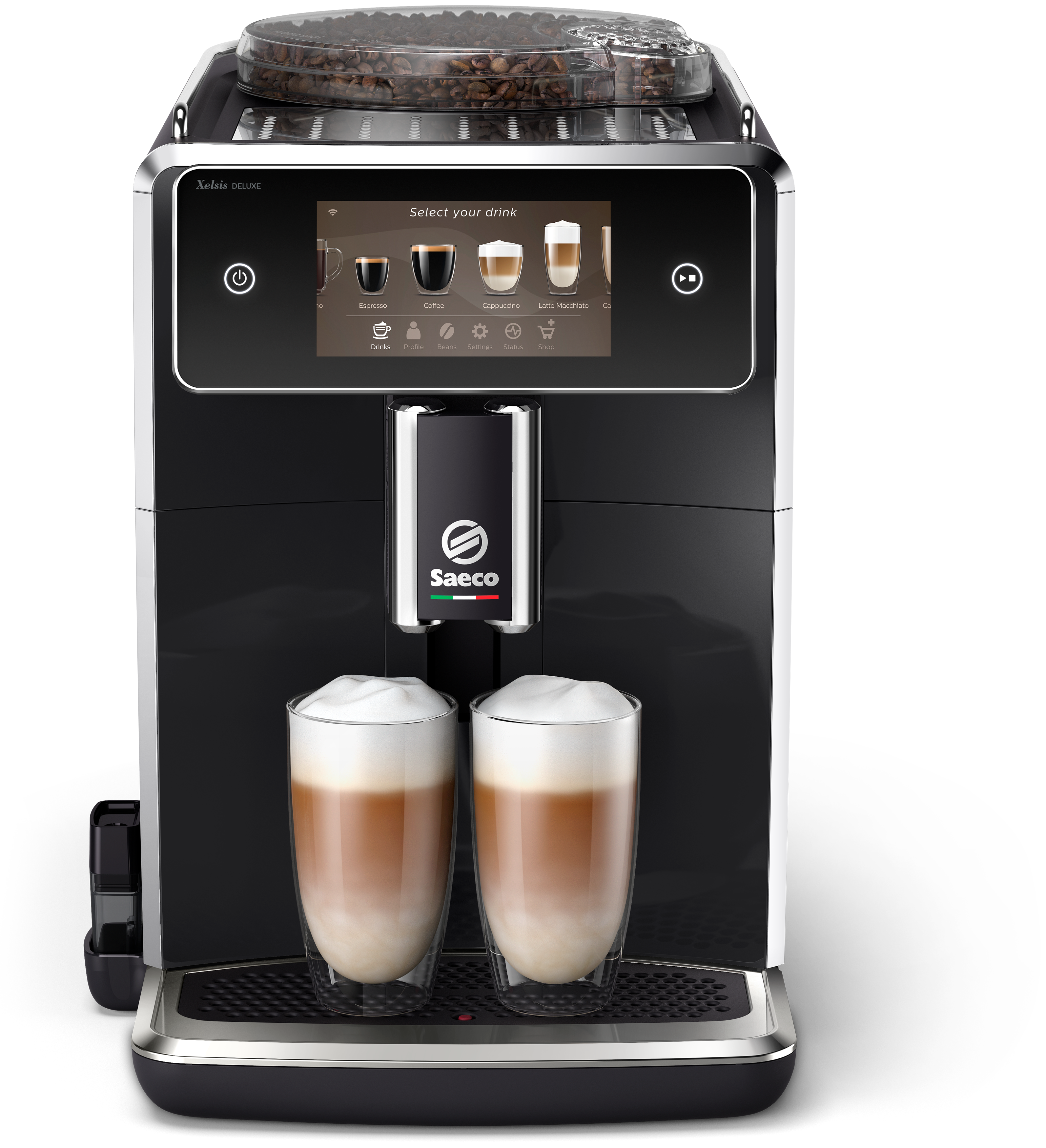 SAECO SM8780/00 Xelsis Deluxe Kaffeevollautomat (Klavierlack-Schwarz, Keramik, 15 bar, externer Milchbehälter)