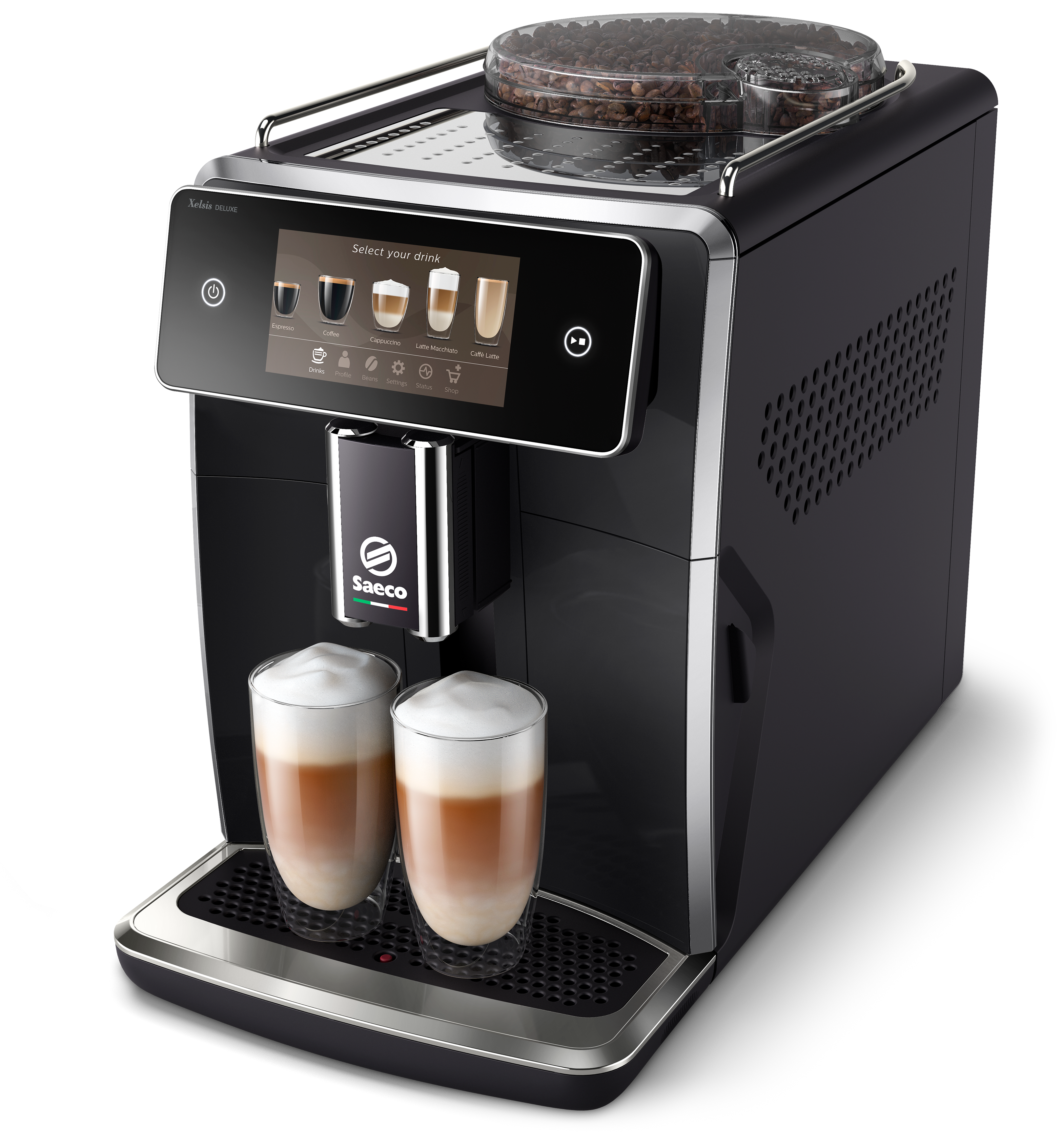 SAECO SM8780/00 Xelsis Deluxe Kaffeevollautomat (Klavierlack-Schwarz, Keramik, 15 bar, externer Milchbehälter)