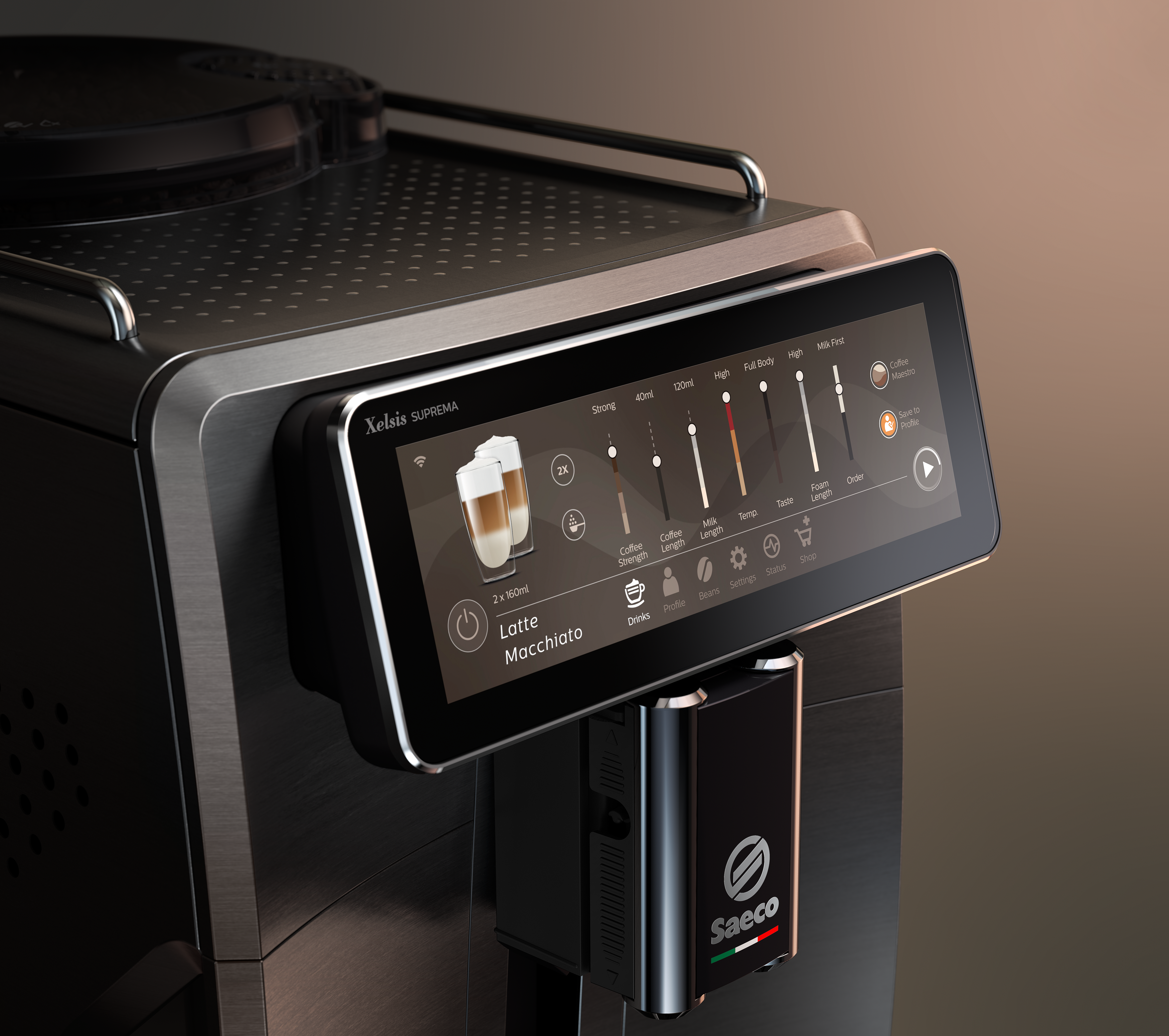 SAECO SM8780/00 Xelsis Deluxe Kaffeevollautomat (Klavierlack-Schwarz, Keramik, 15 bar, externer Milchbehälter)