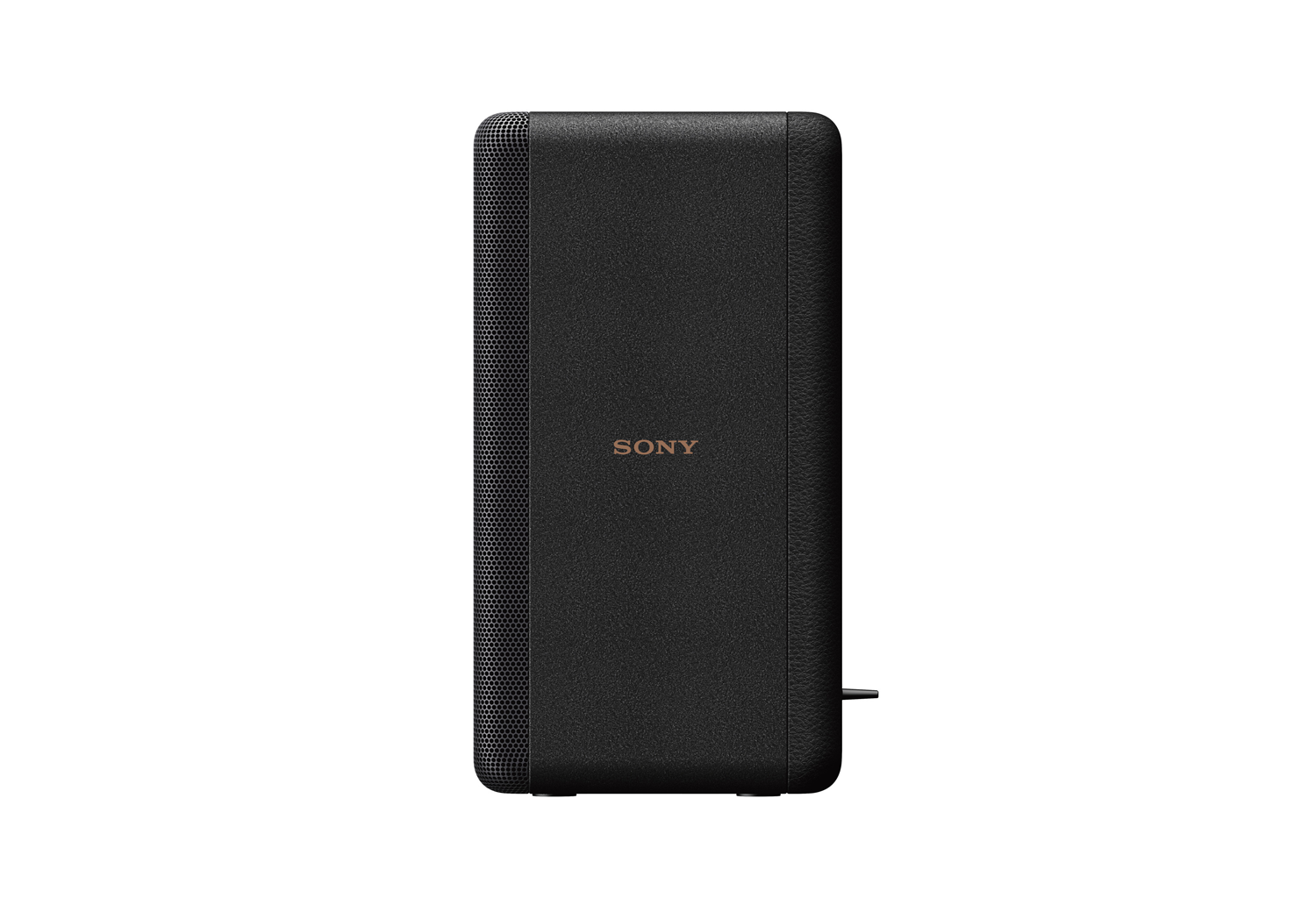 Haut-parleur noir avec le logo Sony. Le haut-parleur est rectangulaire et a une surface texturée.