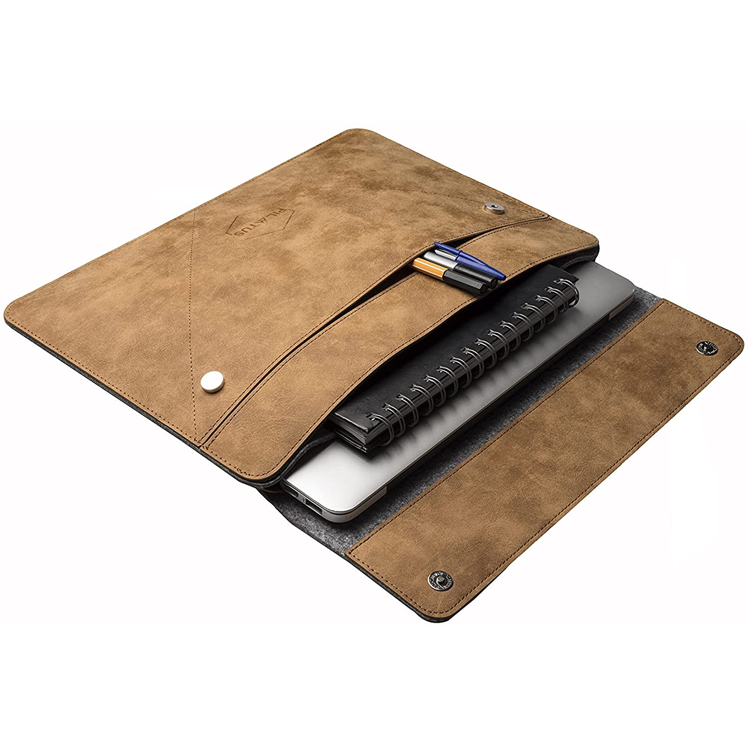 Funda para portátil - Pilatus Brand Classic, Hasta 15.6", Piel sintética, Caramelo