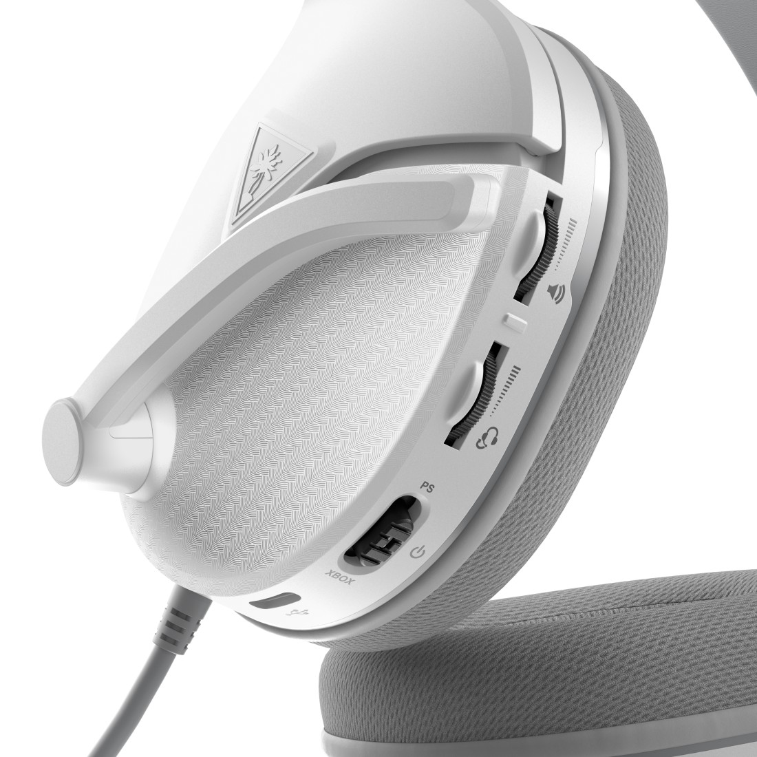 Nahaufnahme des weißen Gaming-Headsets.