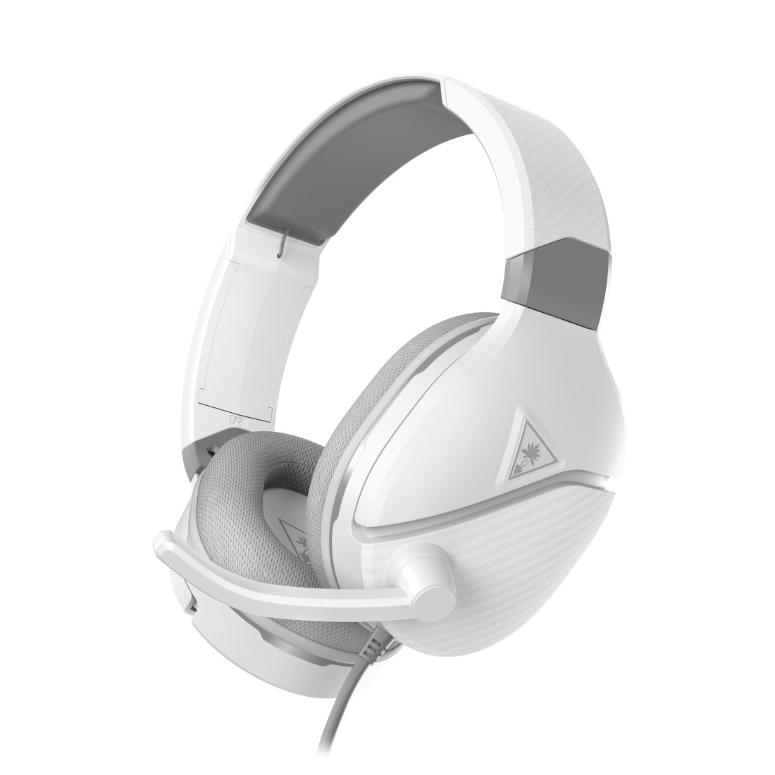 Weißes und graues Gaming-Headset. Es hat ein Mikrofon, und das Turtle Beach-Logo ist sichtbar.