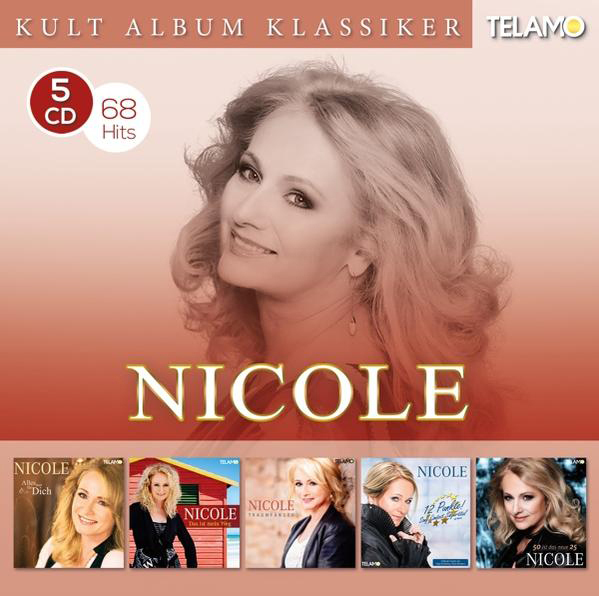 Albumcover mit Frauengesicht, betitelt 'Nicole'. Hat fünf CDs und den Text '68 Hits'.