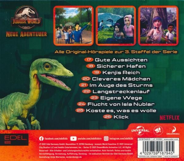 DVD-Hülle mit Jurassic World-Bildern und Text auf Deutsch. Zeigt Dinosaurier und Menschen.