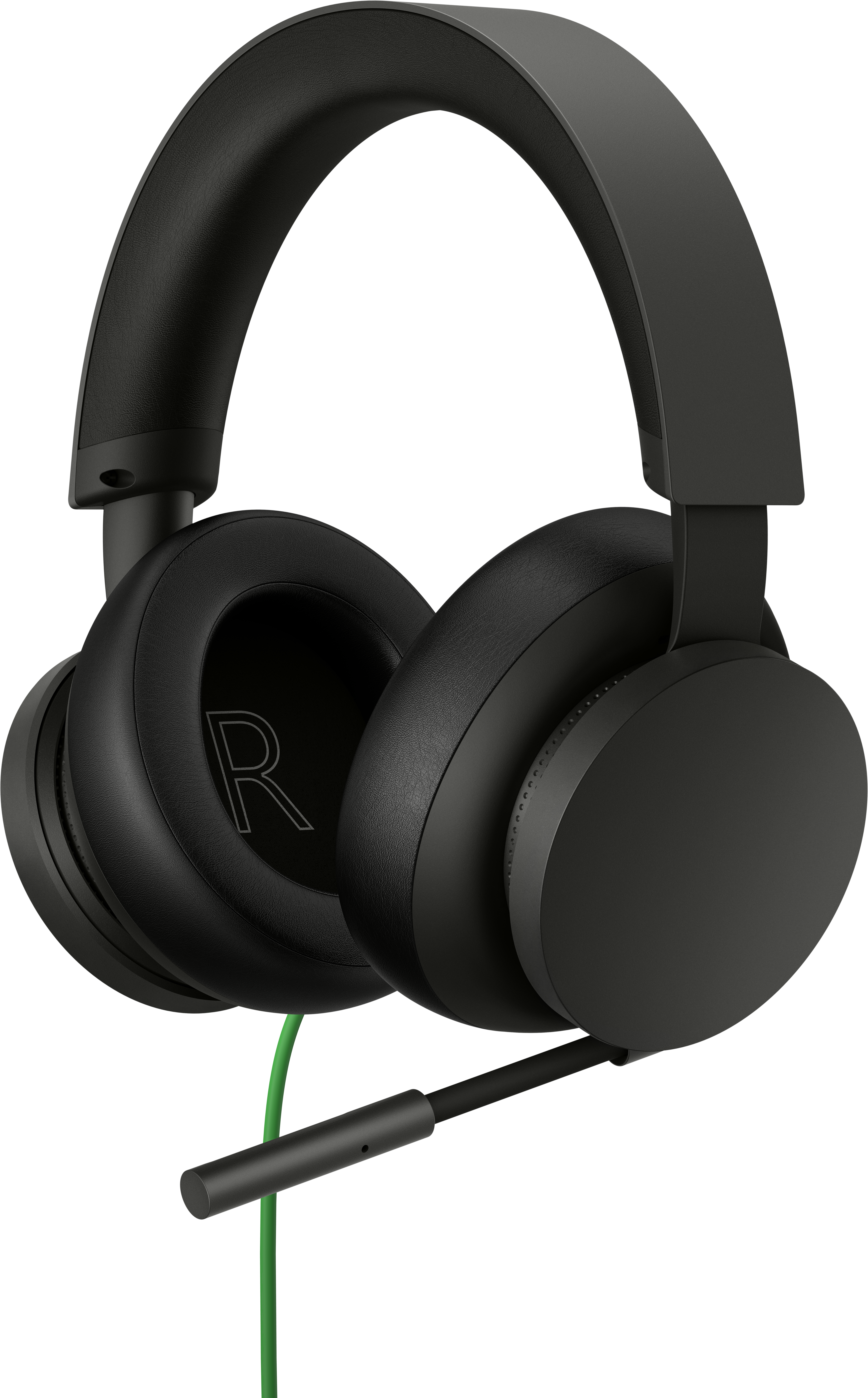 Casque de jeu noir avec microphone, isolé sur fond blanc.