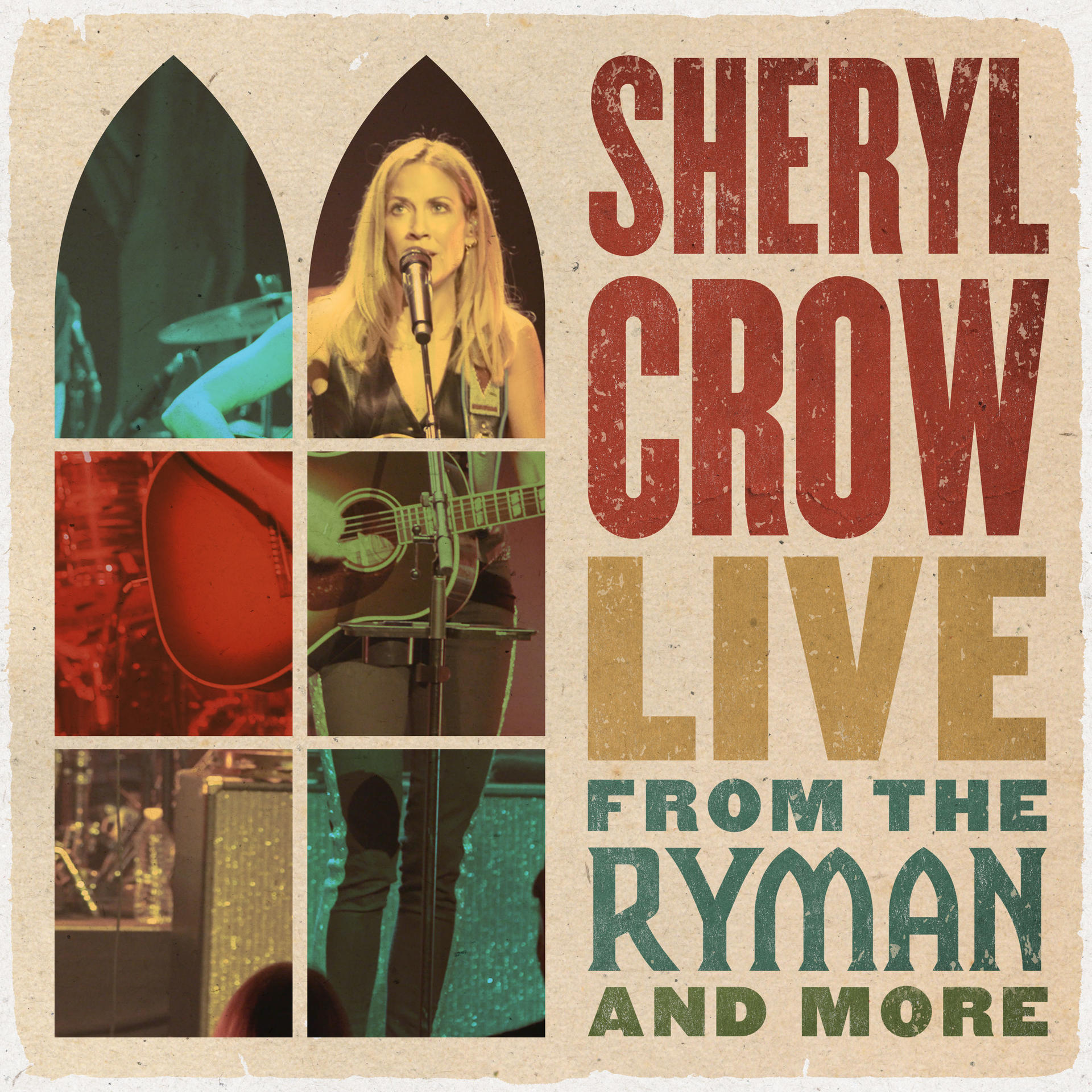 Album borító Sheryl Crow élő előadásával, 'SHERYL CROW LIVE' és 'FROM THE RYMAN' szöveggel.