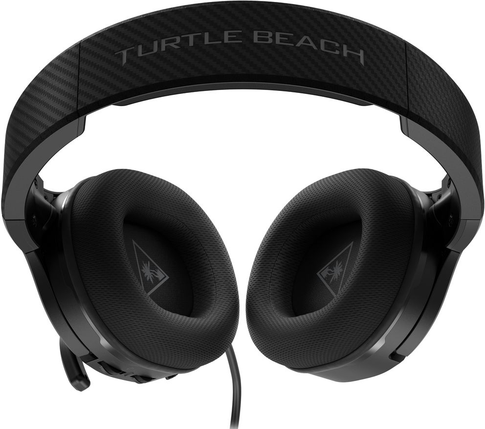 Schwarze Turtle Beach Kopfhörer mit einem Carbonfaser-Stirnband.