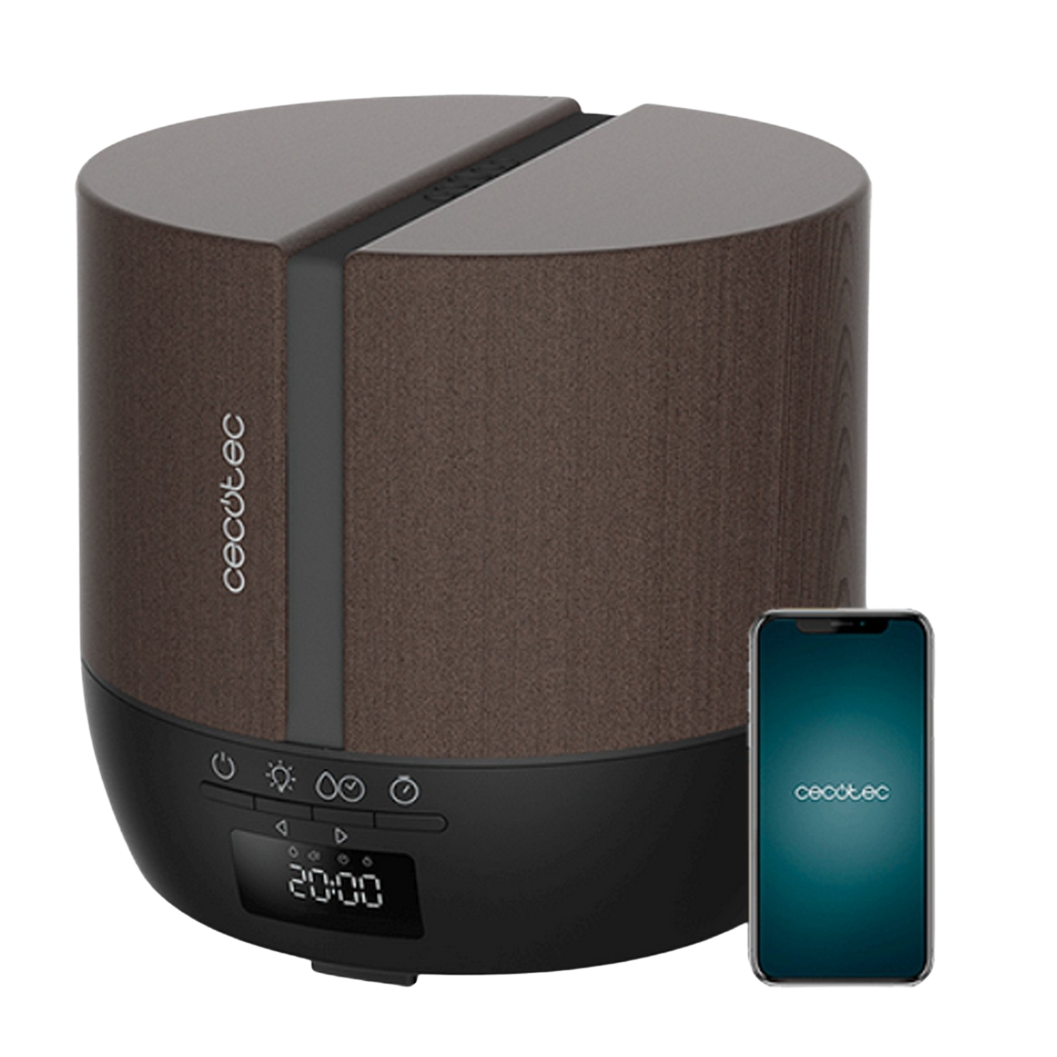 Humidificador - Cecotec PureAroma 550 Connected Black Woody, 0.5 l, 30 m², Altavoz, 25 ml/h, Bluetooth, Negro