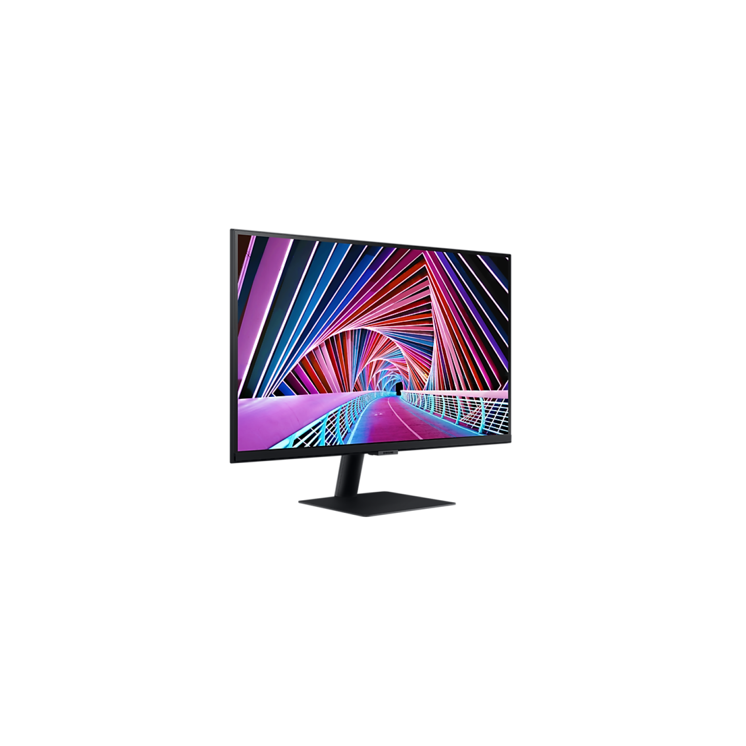 Monitor negro que muestra un túnel abstracto colorido.