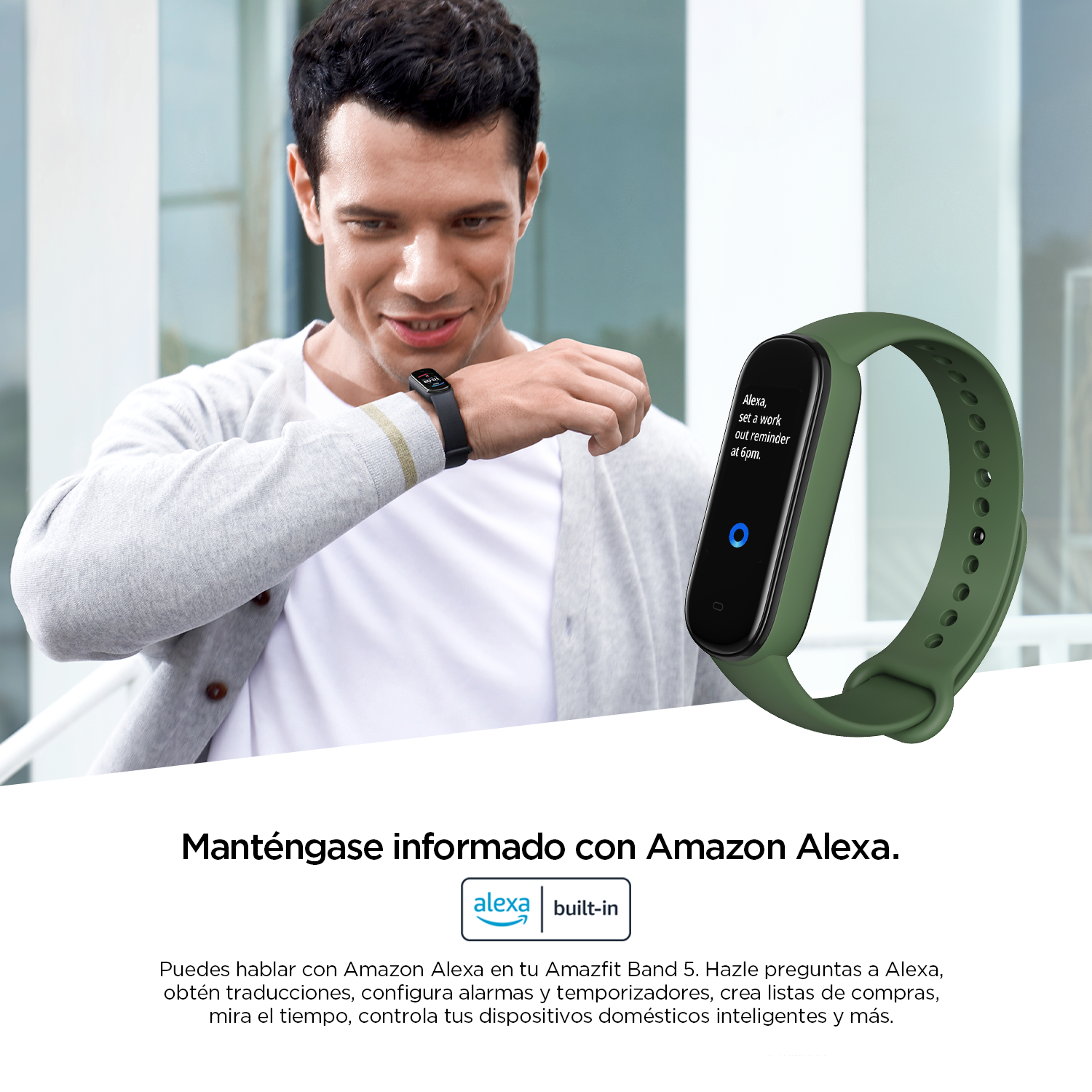 Pulsera de actividad - Amazfit  Band 5, 1.1", 162 a 235 mm, BT 5.0, 5 ATM, Verde + Correa Band 5 Negra