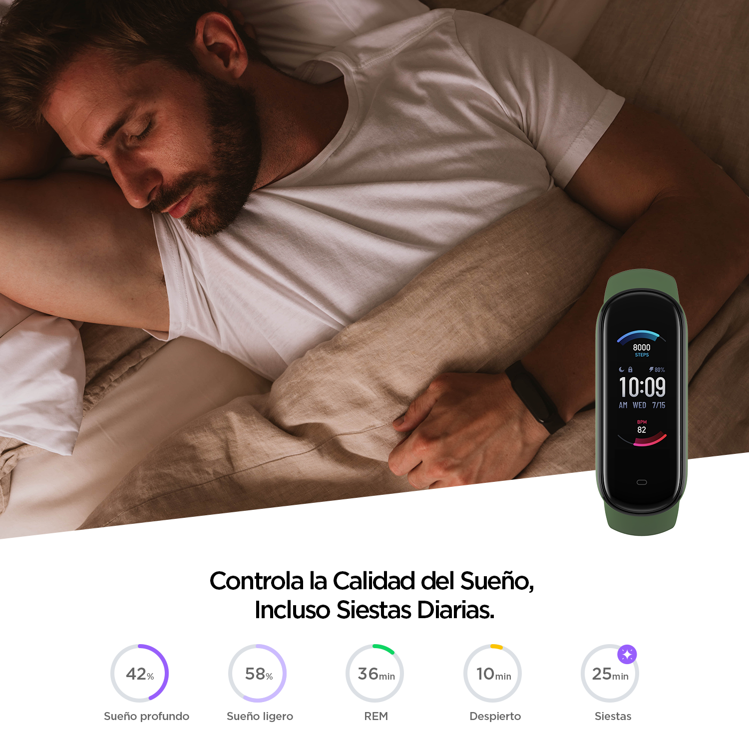 Pulsera de actividad - Amazfit  Band 5, 1.1", 162 a 235 mm, BT 5.0, 5 ATM, Verde + Correa Band 5 Negra