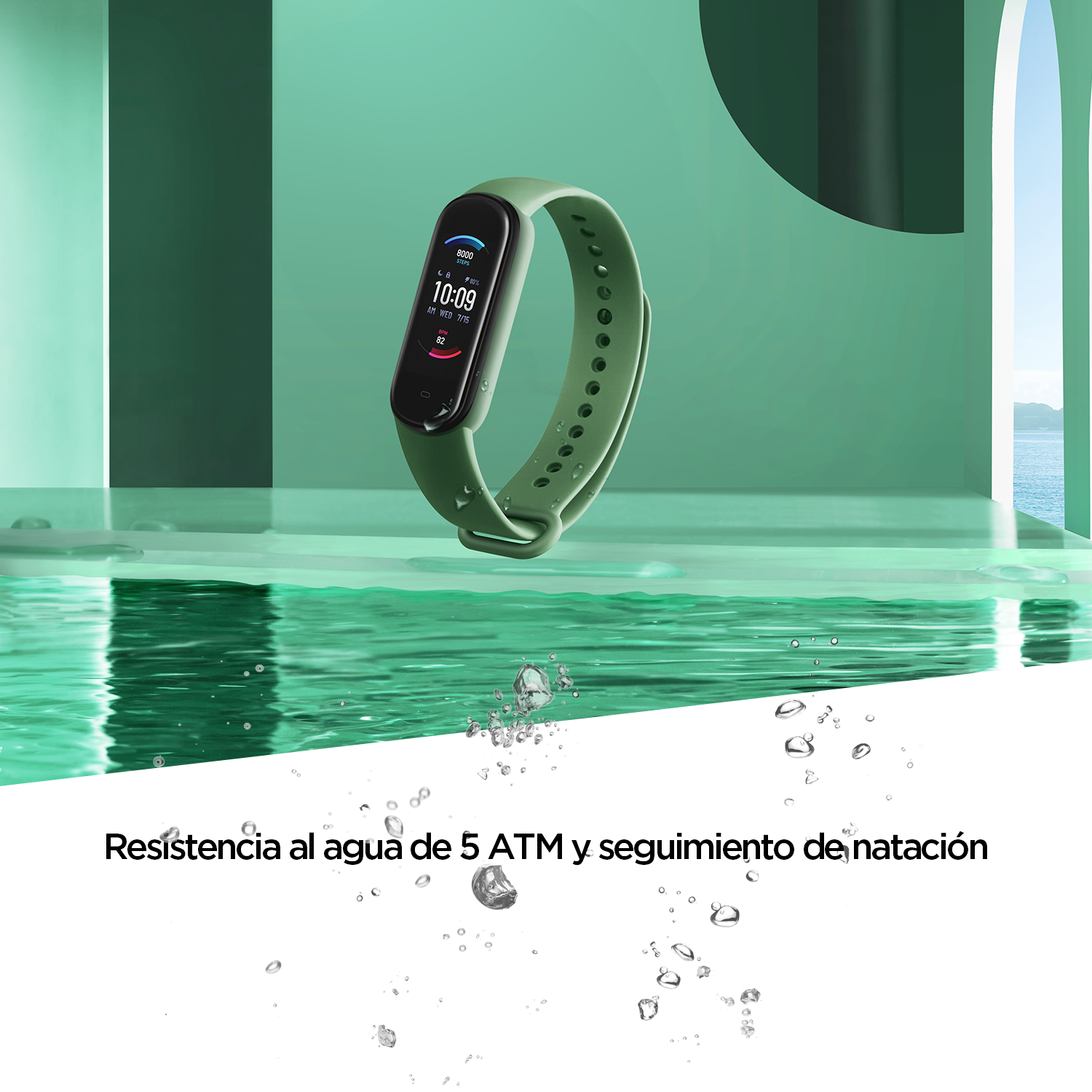 Pulsera de actividad - Amazfit  Band 5, 1.1", 162 a 235 mm, BT 5.0, 5 ATM, Verde + Correa Band 5 Negra