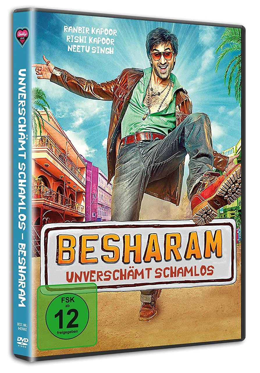 DVD-Hülle mit Filmplakat. Der Titel "Besharam" ist sichtbar.